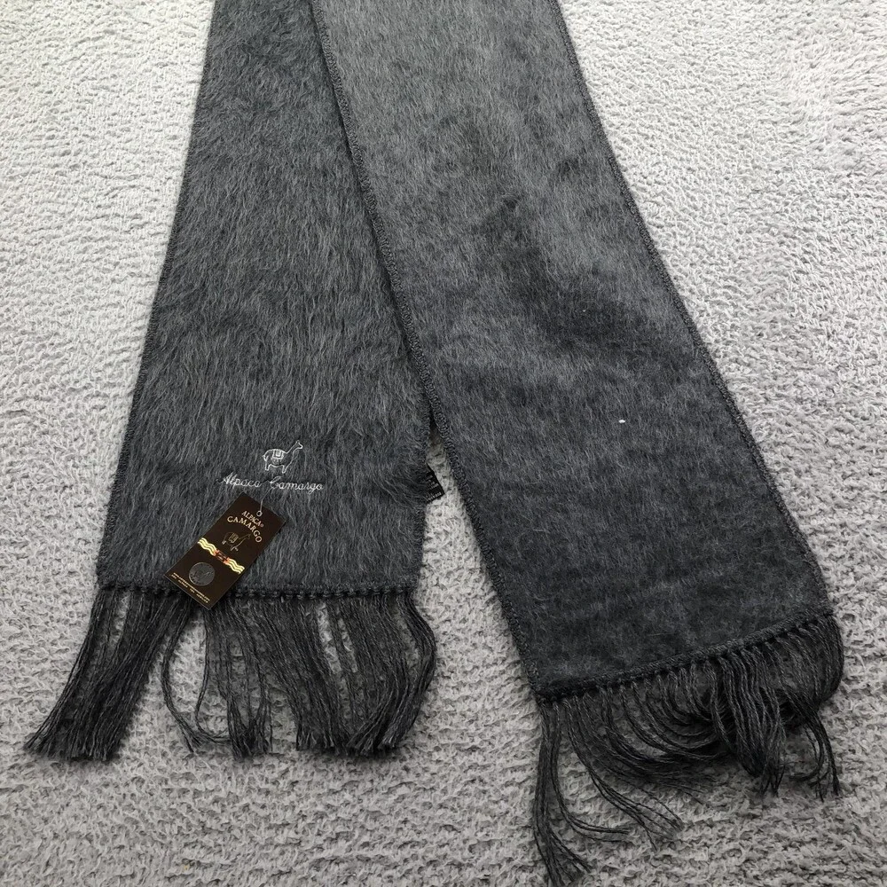 Alpaca Camargo Scarf Womens One Size Gray Alpaca Blend Fuzzy Knit Fringe Peru